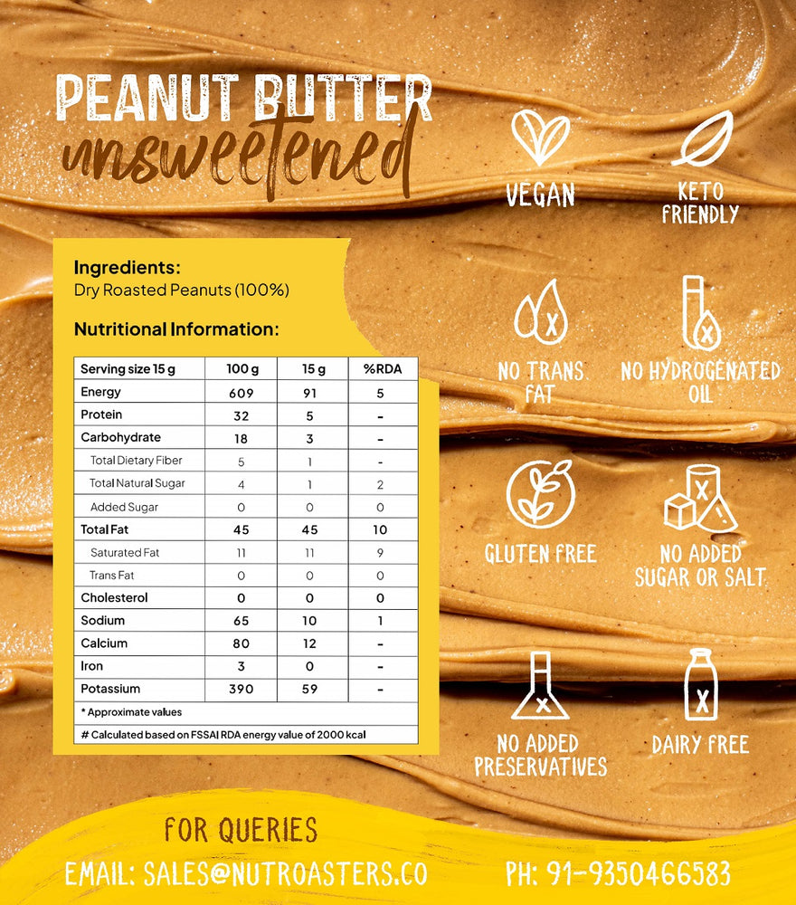 Zero Sugar Peanut Butter Vegan & Keto Friendly Unsweetened Peanut